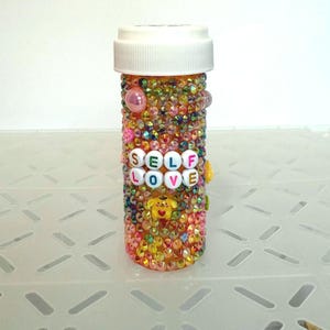 Self Love Rainbow Bedazzled Pill Bottle – Kawaii Rhinestone Medicine Bottle