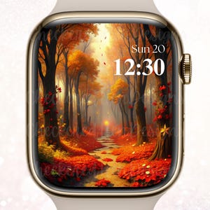 Höstskogsstig Apple Watch-bakgrund, 3D, digital nedladdningsförsäljning, festlig hösturtavla