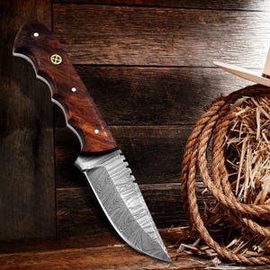 Handmade Damascus Steel Hunting Knife Wood Handle Skinning knife