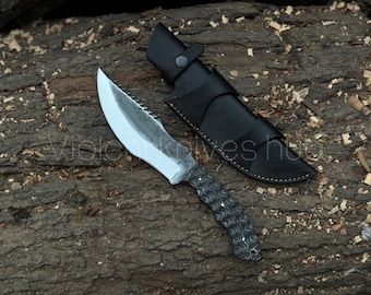Handmade D2 Steel Tracker Knife | Micarta Handle, Leather Sheath