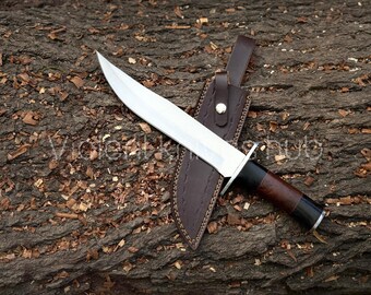 Handmade Bowie Knife: High Carbon Steel Hunting, Camping, Survival - Leather Sheath