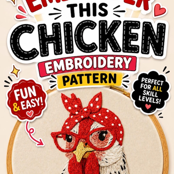 Pollito, divertido patrón de bordado, arte moderno para bastidor, idea para manualidades, regalo hecho a mano (descarga en PDF)