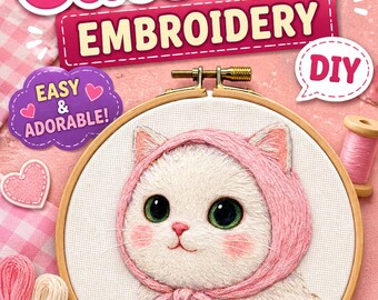 猫の手刺繍パターン、初心者向けPDFテンプレート（デジタルダウンロード）