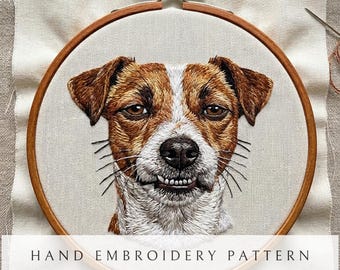 ジャック・ラッセル・テリアの刺繍パターン、手作りの犬のアート作品（PDFダウンロード）