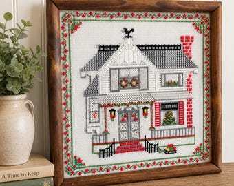 Framed Vintage Cross Stitch Wall Art Cottage Decor 12 Inch Needlework