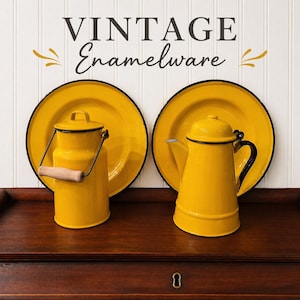 1970s Yellow Enamelware, Poland, Vintage Kitchenware, Huta Silesia, Cottagecore Farmhouse Decor, Sold Individually