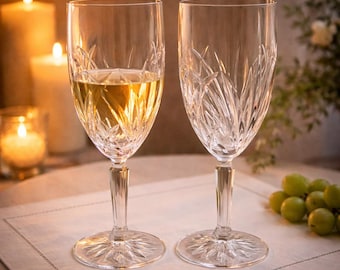 Waterford Marquis Crystal Wine Glasses Pair 8.5 Inch Vintage Cut Stemware