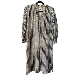 Marimekko 1970s Black White Striped Cotton Shirt Dress Size XS