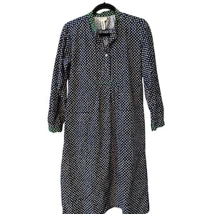 Marimekko 1970s Navy Floral Cotton Shirt Dress Size S