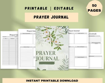 Prayer Journal Gratitude Planner | Faith Devotional Workbook (Canva PDF)