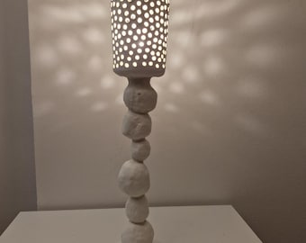 Handmade Sculptural Lamp – Organic Wabi Sabi Ambient Light, Mediterranean Rustic Lighting