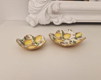 Handgemachtes Zitronen Trinket Dish Set, Goldrand-italienisches Zitrus-Dekor