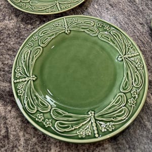 Set of 8 Portugese Dragonfly Green Salad Plates by Bordallo Pinheiro for World Market