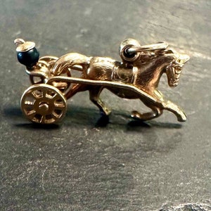 14k charm Horse and buggy with rider-3D antique early 1900s, fascinating detailing