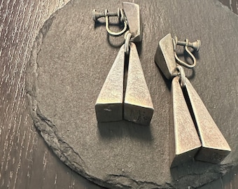 Sterling earrings Mid Century Salvador Terran Iconic modernist Mexican designer earrings Screw backs Eagle mark 36