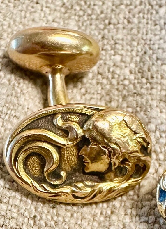 14k solid gold cufflinks antique Art Nouveau-love… - image 4