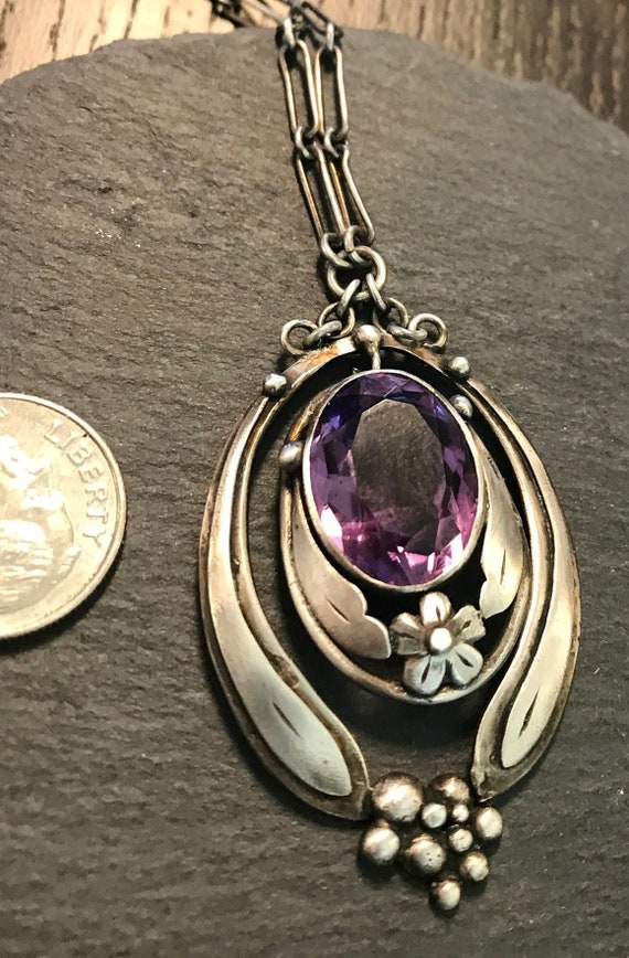 Art Nouveau Sterling Amethyst hand wrought studio 