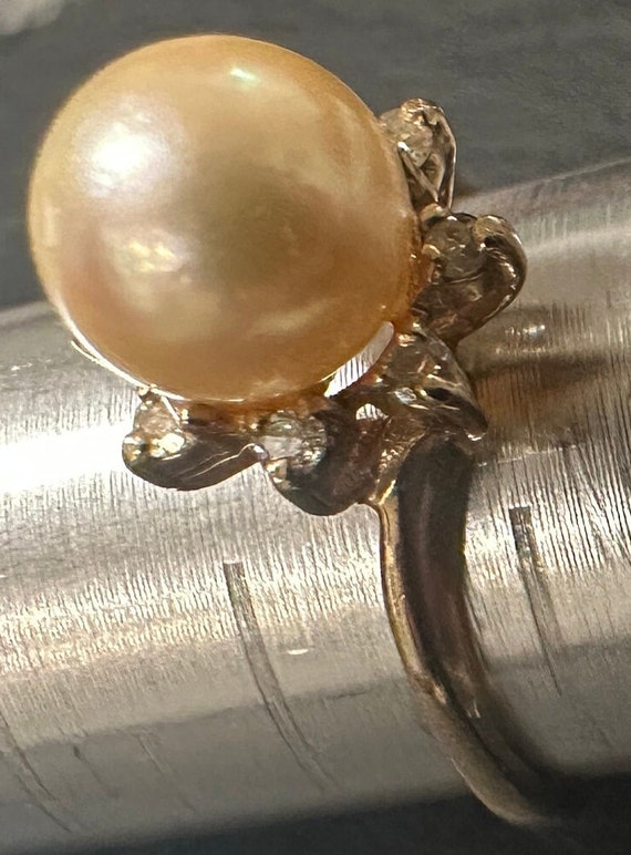 14k vintage ring 7.7mm Akoya lustrous pearl surro… - image 4