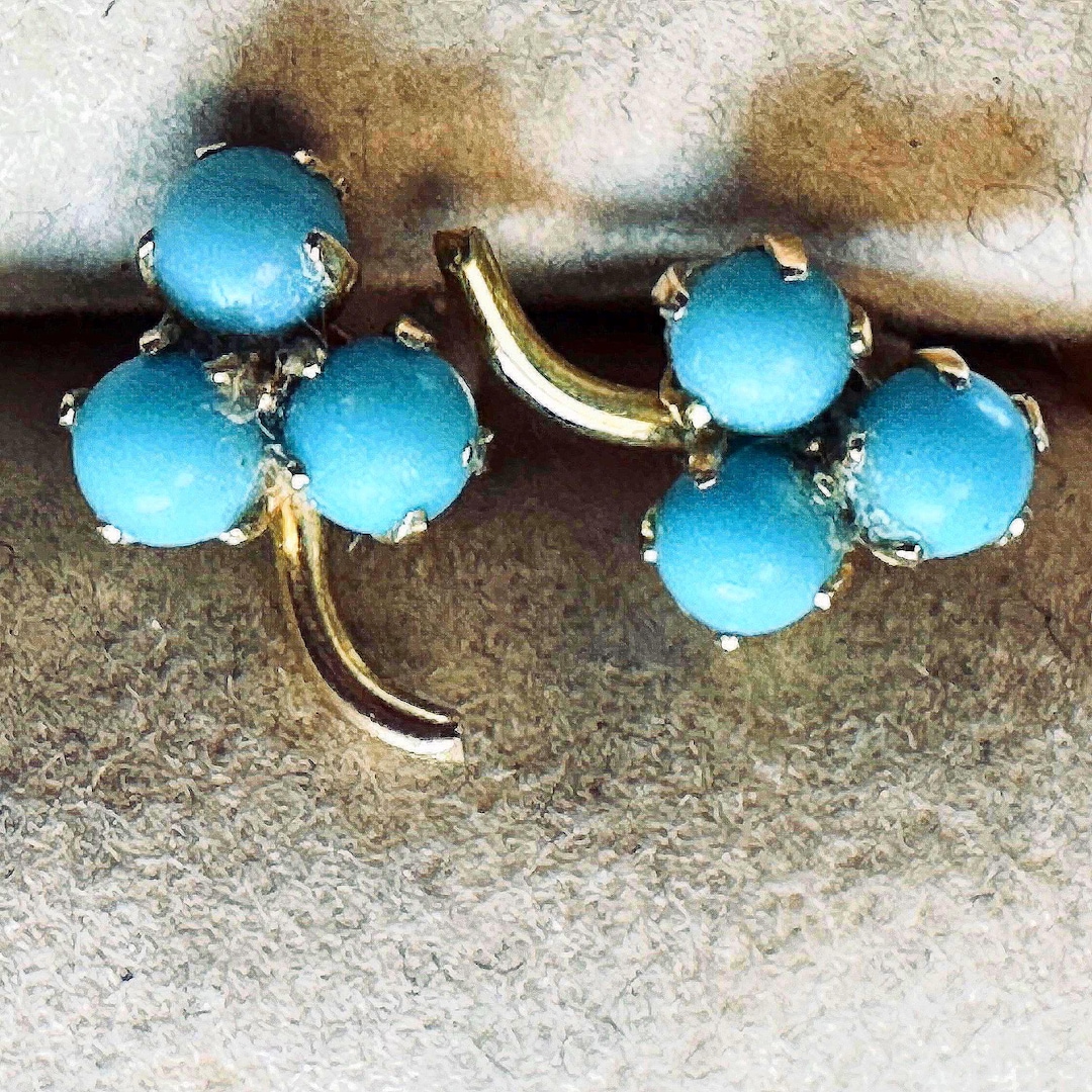 Turquoise Berry 14k Earrings Stud Turquoise Berry Design Vintage Very Delicate, DAINTY ...
