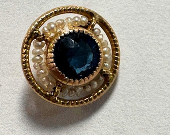10k Stickpin antique genuine seed pearls with Sapphire center