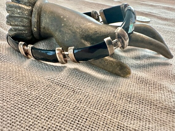 Sterling bracelet links of rectangular Black Onyx… - image 4