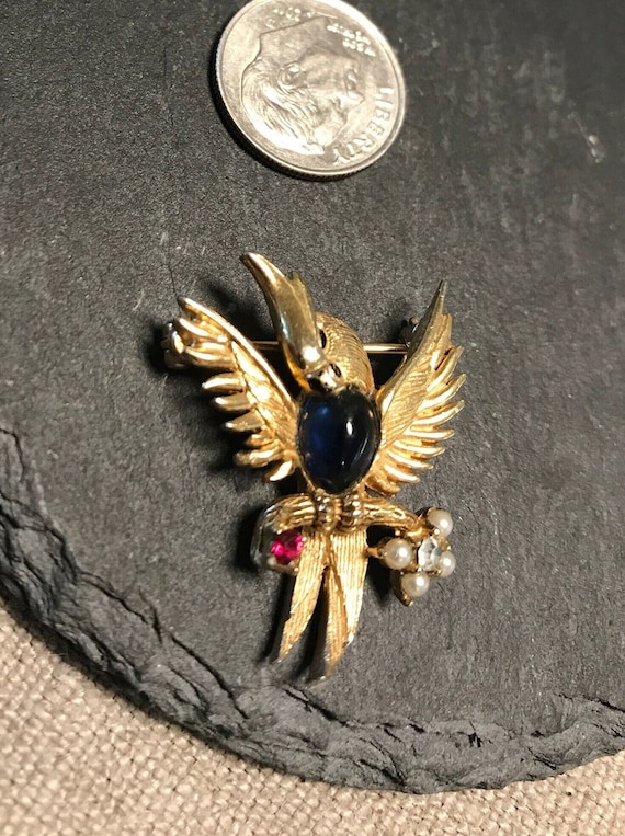 Boucher Brooch- Goldplated Vintage Parrot, Cockatoo, Jeweled