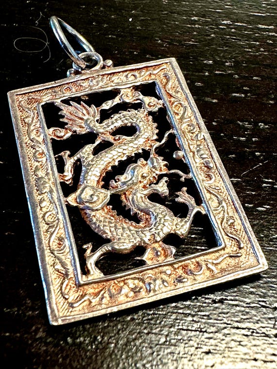 Sterling Dragon Rectangular Pendant, charm, exqui… - image 4