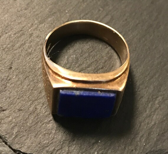 Mid Century 14k Rectangular Lapis Ring-Classic cl… - image 4