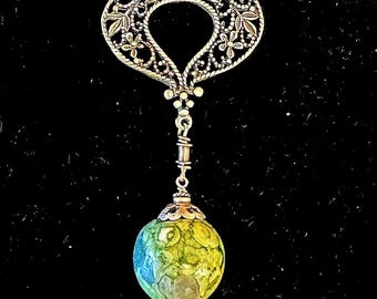 Sterling Necklace artist original design rare green Poppy Jasper 19"