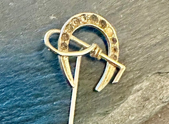 14k antique stickpin Paste jeweled horseshoe with… - image 1