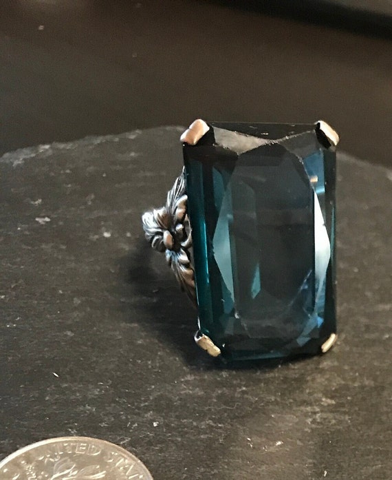 Gold Ring- very large glass deep blue tourmaline h