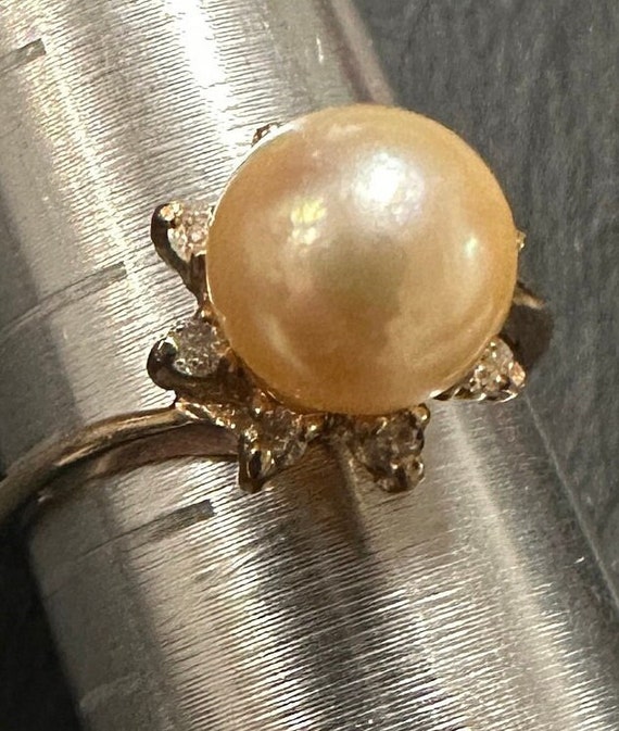 14k vintage ring 7.7mm Akoya lustrous pearl surro… - image 3