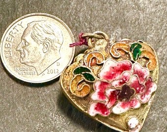 Pendentif Coeur En Jade épinards Ancien - Monture Argent Sterling 925, Breloque Vintage