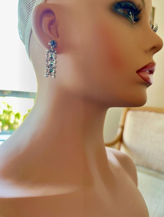 Edwardian 14k diamond & Emerald dangle drop pierc… - image 6