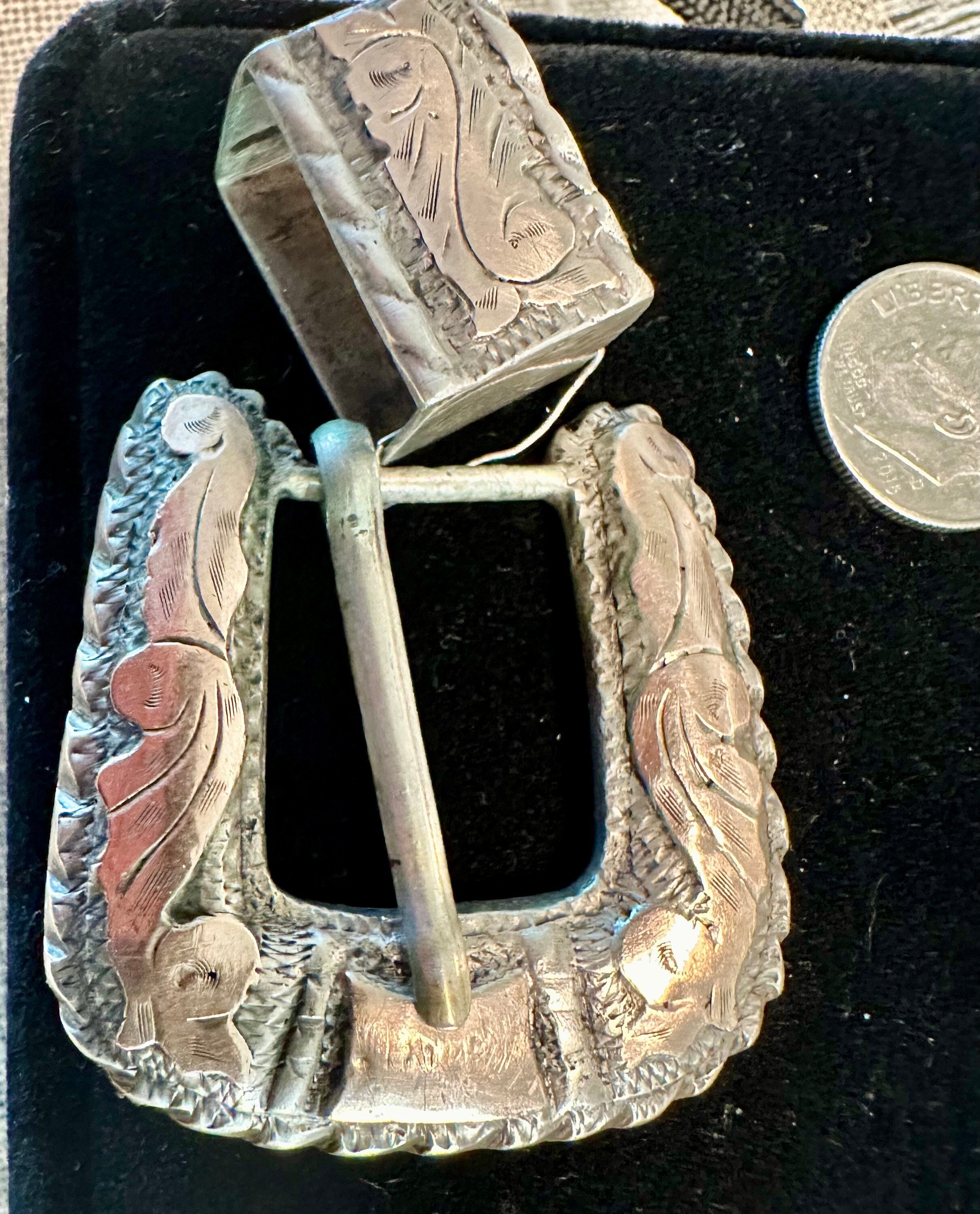 Vintage western type belt buckle. Sterling and 10 kt gold. Nice belt, size 38. Vintage Sterling Silver 10K Gold Hand Made Oil Derrick  main image 2