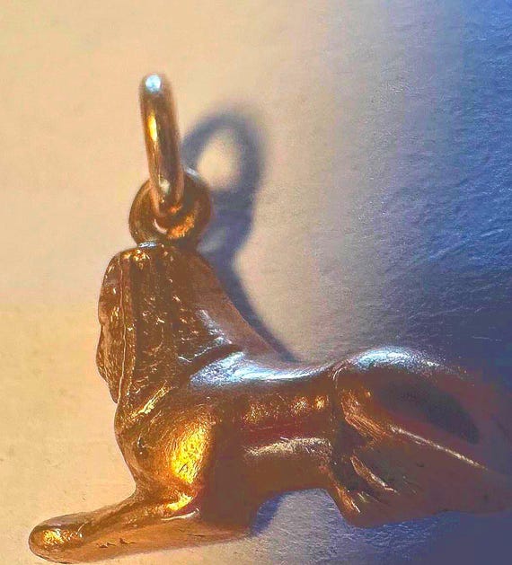 10k Sphinx charm, antique 3-D Egyptian ,human head lion body, wings of an Eagle-petite treasure View 3