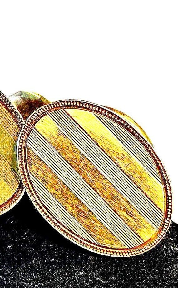 14k cufflinks, oval, Elegant engine turned clean … - image 4