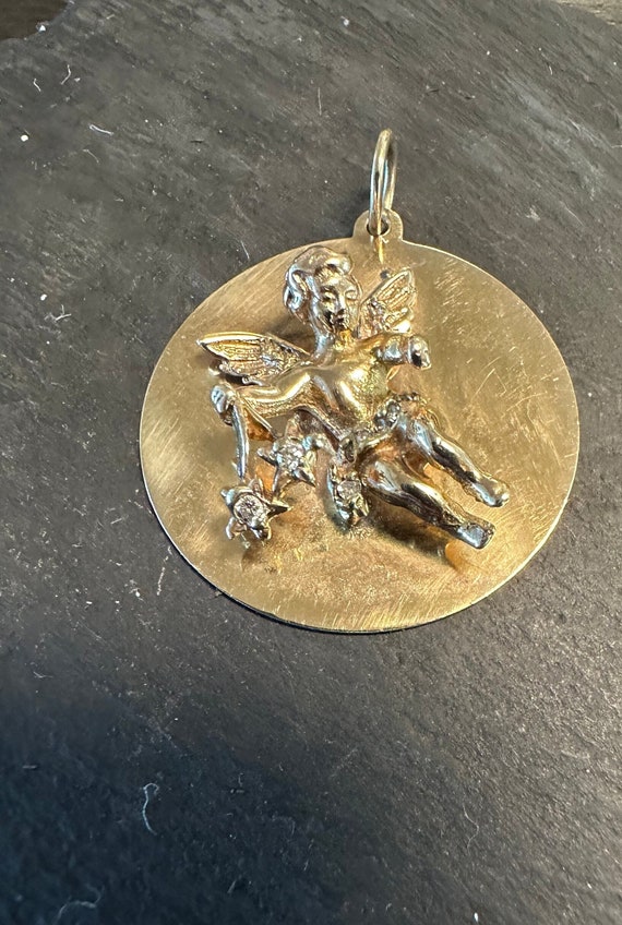 14k large pendant, charm,  Angel, Cherub Mid Centu