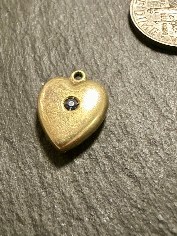 14k small puffy heart charm with genuine blue Sap… - image 2