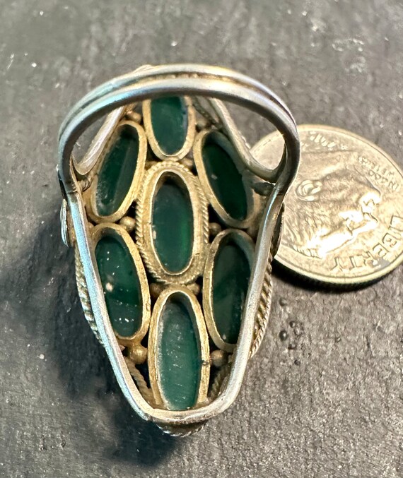 Sterling antique ring Green Onyx cabs bezel set w… - image 3