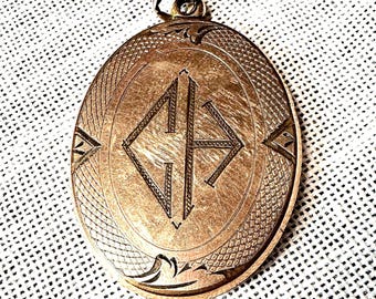 Large Locket-Antique Deco oval engraved monogram CH