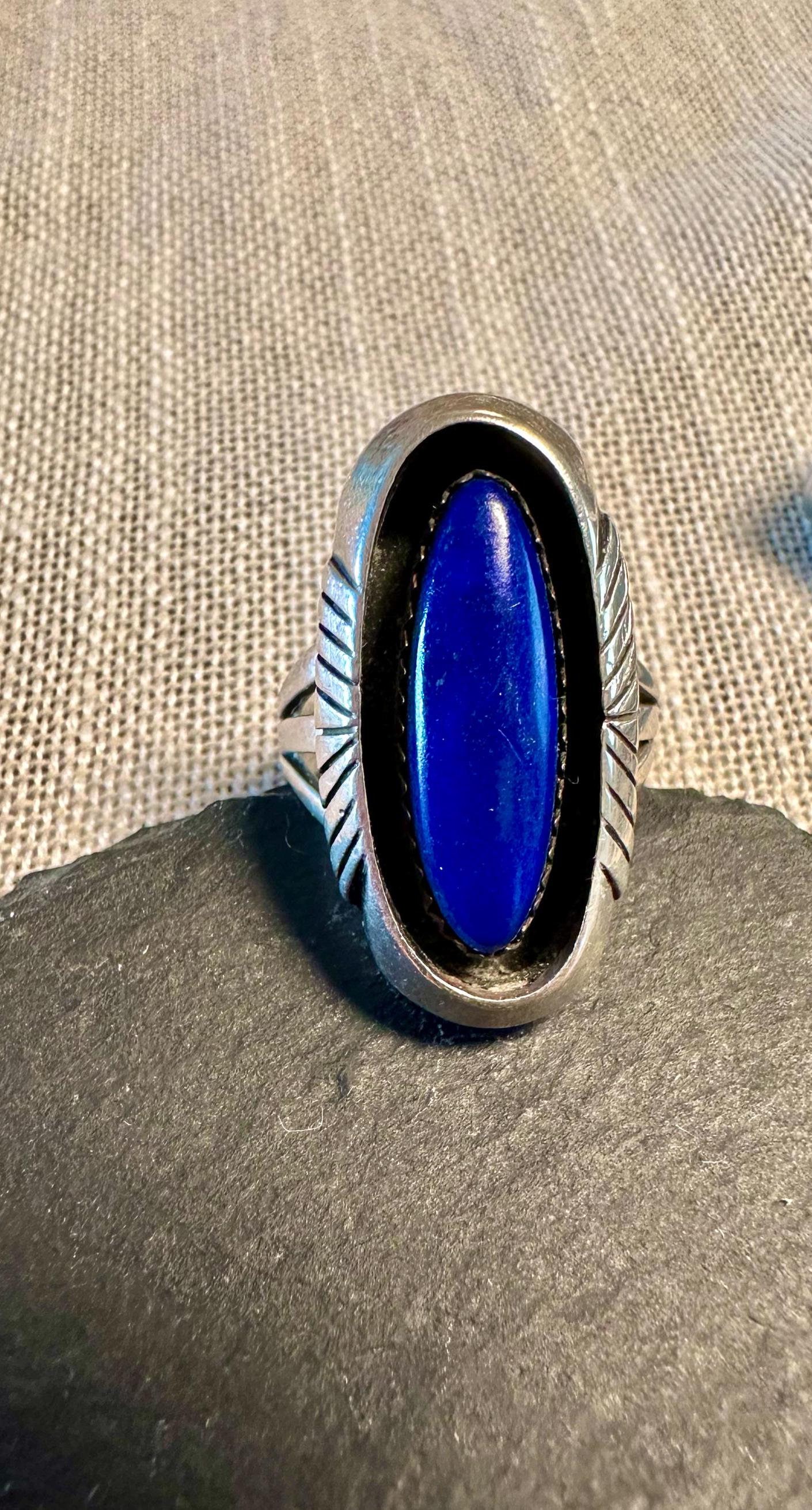 【Ron Herman】Navajo Silver 925 sterling刻印 Navajo Sterling Lapis Ring Signed H S( Herman Slinkey), Awesome