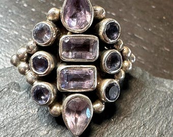 Sterling ring vintage Amethyst-hand fabricated s-6 3/4