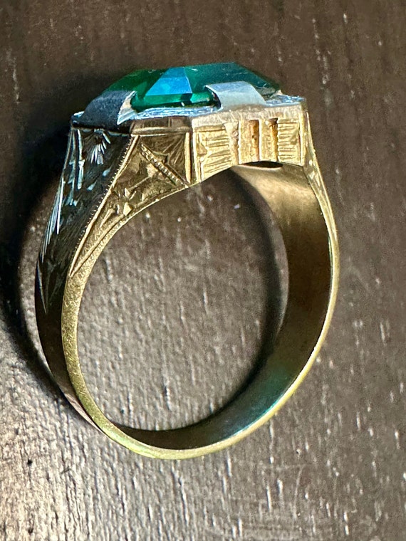 10k Deco rectangular Emerald paste ring, multi go… - image 6