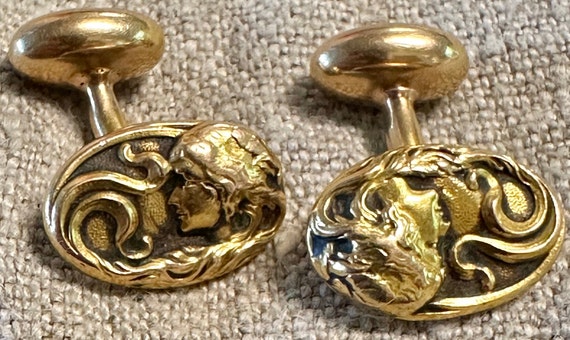 14k solid gold cufflinks antique Art Nouveau-love… - image 6