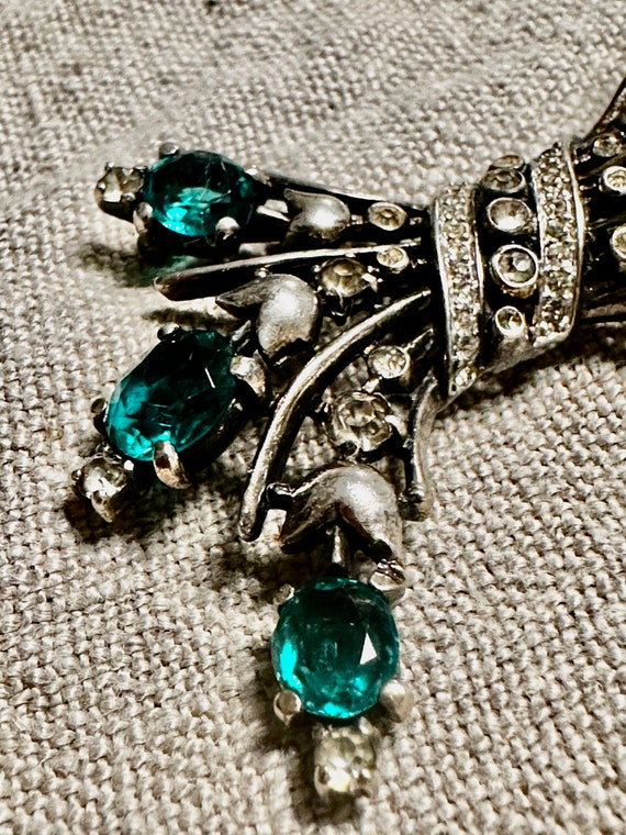 TRifari Rare Sterling Brooch-early, Emerald & Dia… - image 4
