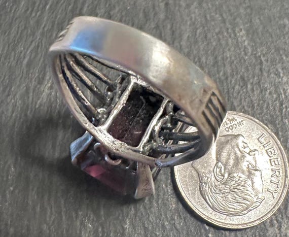 Sterling ring bold Large Amethyst Rectangular pas… - image 5