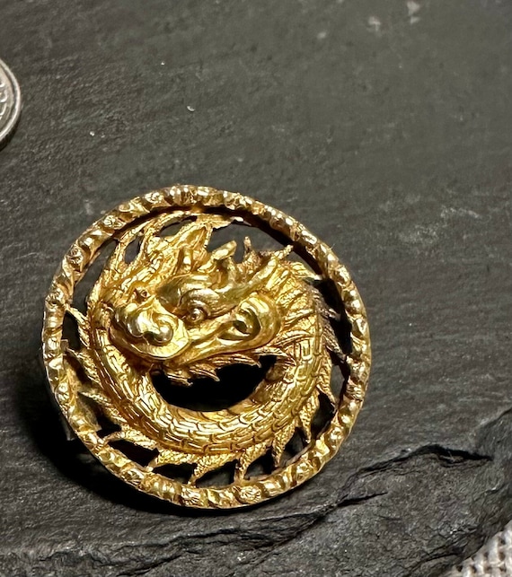 20k Antique Brooch of a Coiled Dragon, Exquisitely Sculpted