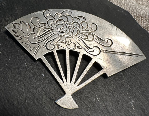 Sterling exquisite Fan brooch-Japanese, signed K.… - image 3