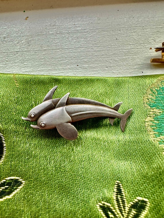 Sterling Brooch by George Jensen double Dolphine v